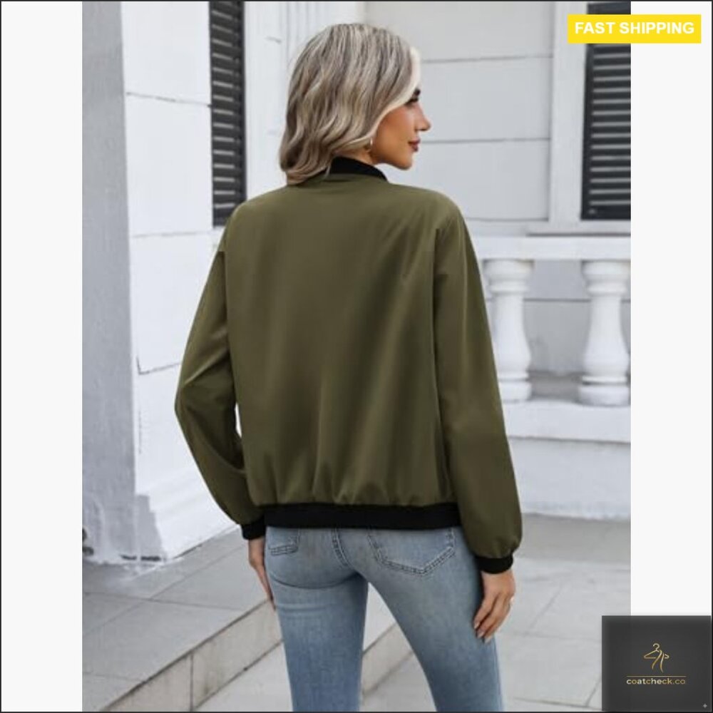 Lightweight Polyester Bomber Jacket Long Sleeve Z… - image 6